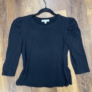Anthropologie Eri & Ali black cotton puff sleeve long sleeve t-shirt size Medium